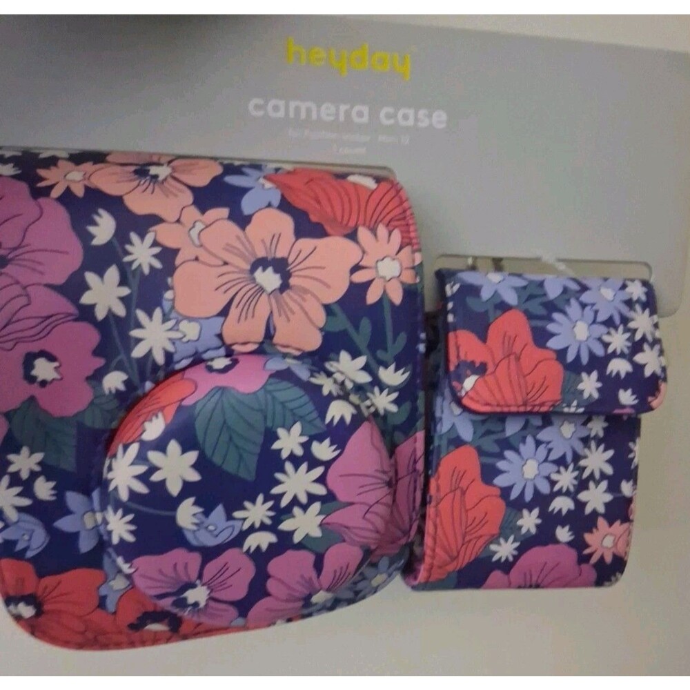 heyday Faux Leather Floral Camera Case for Fujifilm Instax Mini 12 Strap Clip